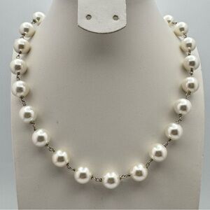 Stunning Sterling Silver & Glass Pearl Necklace | Elegant Pearls Toggle Clasp
